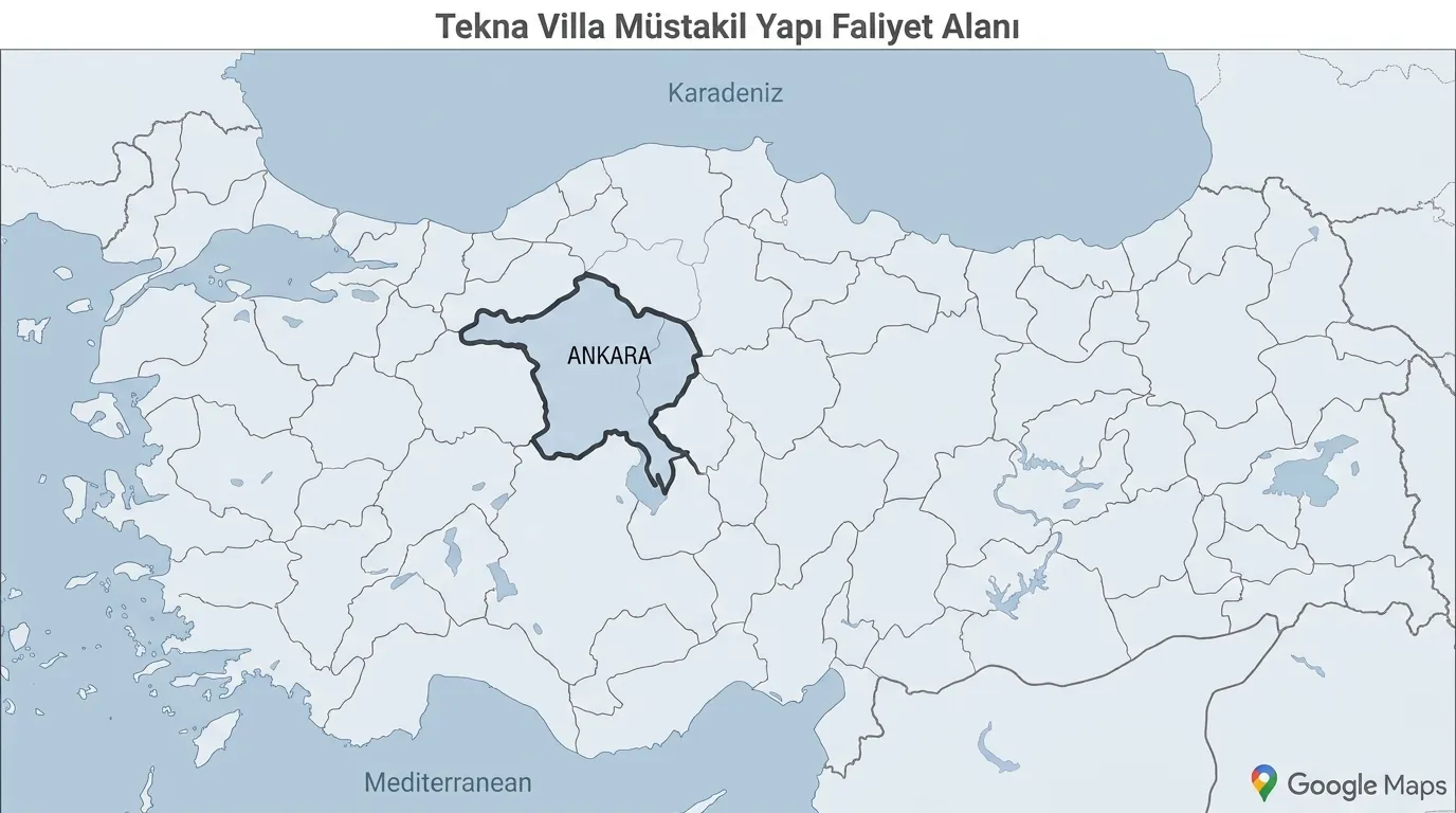 Tekna Villa'nın Ankara faaliyet alanını gösteren harita